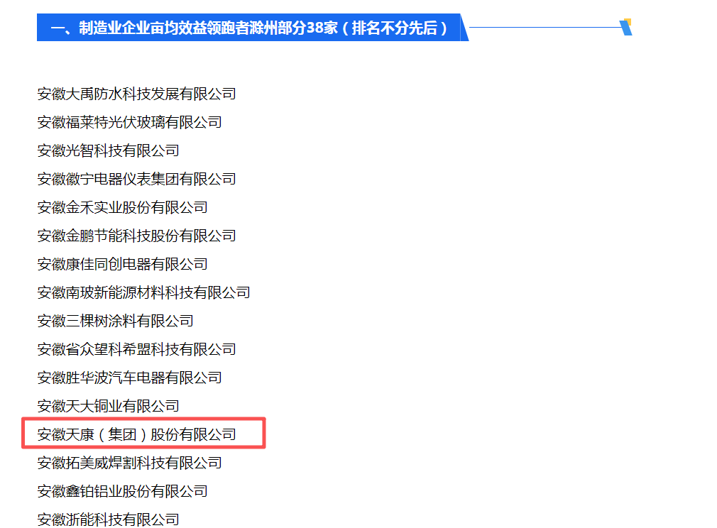 喜报！安徽天康集团入选2025年安徽“亩均效益领跑者”名单
